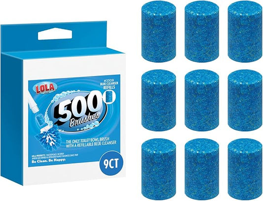 500 Brushes Blue Toilet Bowl Cleanser Tablet Refills, 9 Pack, Replacement Toilet Bowl Cleaner Tablets, Each Tablet Lasts Up to 4 Months