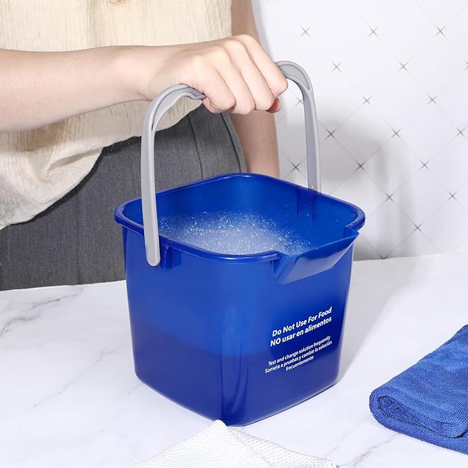 Roshtia 6 Pcs 6 Quart Cleaning Bucket Small Sanitizing Square Bucket Detergent Pail for Home Commercial Restaurant Kitchen Office School (Blue)