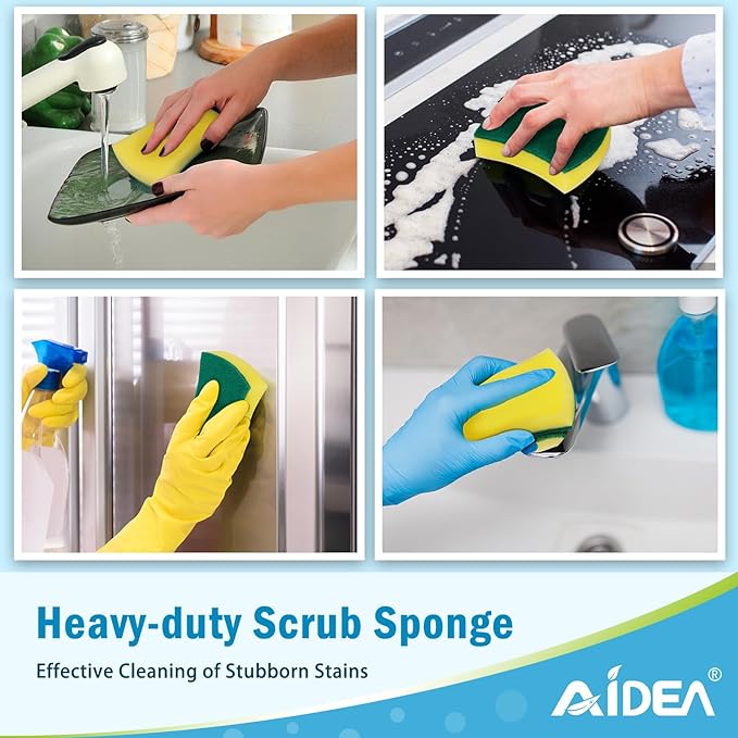 AIDEA Sponges Kitchen, 24 Pack Heavy Duty Dish Sponge, Cleaning Dish Scrubber Sponge for Home and Kitchen, Stink-Free Cleaning Supplies for Pots, Pans