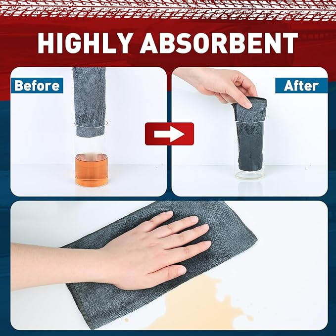 Microfiber Cleaning Cloths Bulk-50 Pack, Gray Microfiber Towels for Cars, Ultra Absorbent Microfiber Towel Weave Grime & Liquid for Streak-Free Mirror Shine - Car Washing Cloth, 12x12 inches