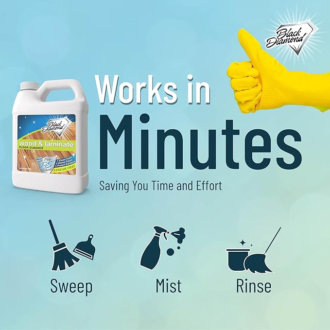 Black Diamond Laminate and Hardwood Floor Cleaner Spray, Versatile Solution Safe for Vinyl Floor Cleaner, Wood Flooring Cleaner, Polish, and Engineered Hardwood Floor Polish. 1-Gallon.