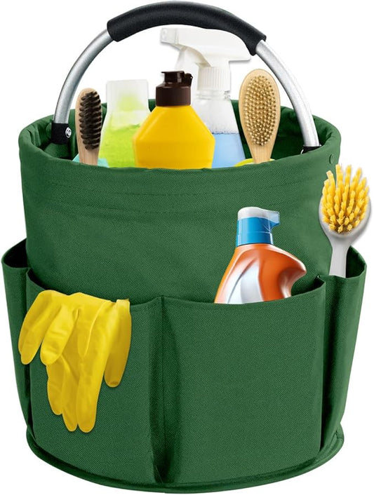 17L Cleaning Caddy with Handle, Cleaning Supplies Organizer, Foldable Storage Basket, Cleaning Supply Caddy, Portable Multi Cleaning Bucket Bag for Home, Garden (Green)