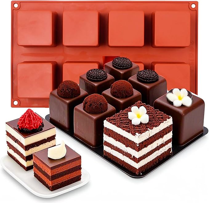 Square Silicone Mold for Baking, 8-Cavity 3D Cube Square Chocolate Molds for Cookie Covered Chocolate Candy Jello