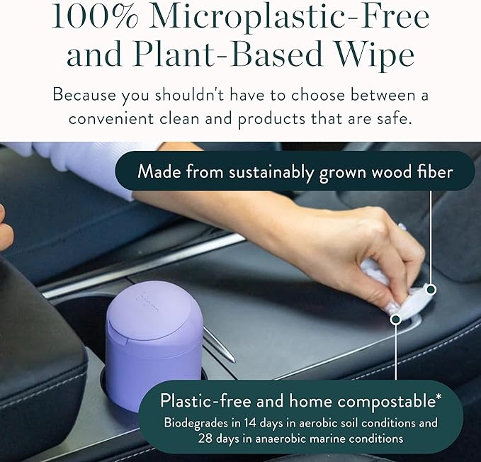 Biom Mini Dispenser + All-Purpose Wipes Starter Kit - Grapefruit Scented Cleaning Wipes | Fits in Car Cup Holder | Biodegradable Plant-Based Cleaner | Kid & Pet Friendly, Natural, Non-Toxic (Citrine)