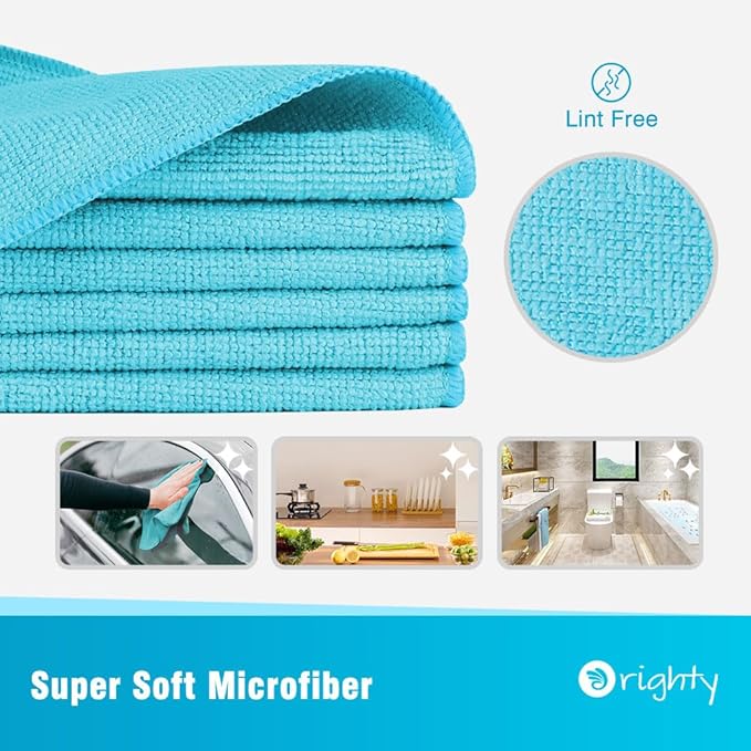 Orighty Microfiber Cleaning Cloth, 12 Pack Microfiber Towels for Cars, Highly Absorbent Car Cleaning Supplies, Lint Free Cloths Clean Rags for Car Care, House, Kitchen, 12x12 inch, Blue