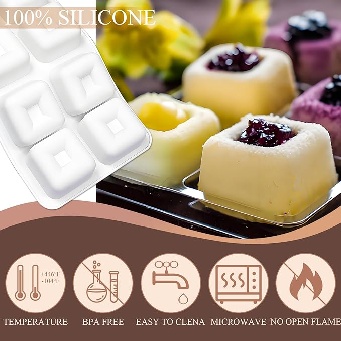Chocolate Square Silicone Molds for Baking, Savarin Pan Mousse Cupcake 2 Packs with 16-Cavity 1.7" x 1.7" x 0.9" for Mini Cheesecakes Candy Desserts