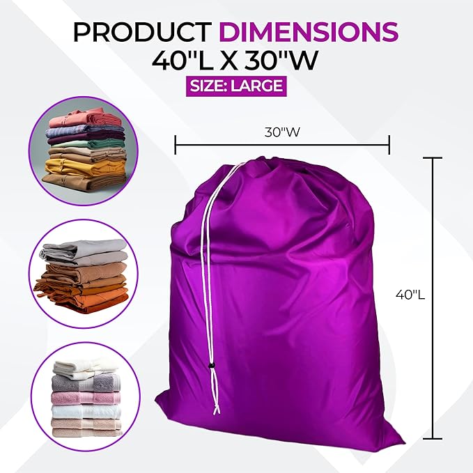 Laundry Bag with Locking Closure Drawstring – Extra Large Heavy Duty 100% Nylon, Large & Foldable Clothes Sack – Lightweight Dirty Laundry Organizer for Travel, Dorm, Gym – L 40" x H 50" (PURPLE)