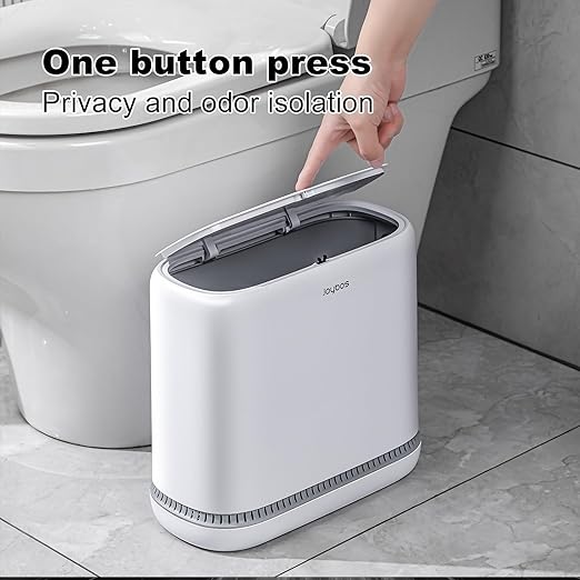 JOYBOS Bathroom Trash Cans,Adsorption Garbage Can with Press Type Lid,10L Dogproof Slim Plastic Narrow Trash Bin,3 Gallon Garbage Bin for Home,Office and Narrow Place