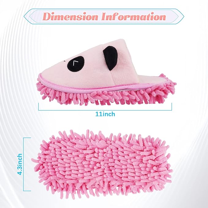Liitrton 1 Pair Detachable Mop Slippers Shoes Microfiber Chenille Soft Comfortable Dust Dirt Hair Cleaner for Room Bathroom Kitchen Office (Pink Panda)
