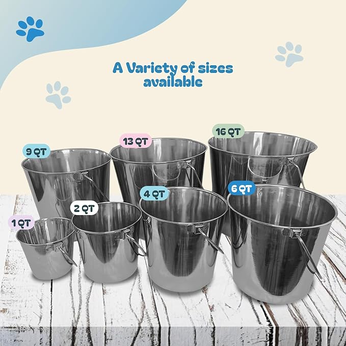 Advance Pet Products 1 Quart Heavy Duty Stainless Steel Round Bucket | Durable Food & Water Pail for Dogs, Cats, Kennels, Cages and Critter Crates | Multi-Purpose Bucket