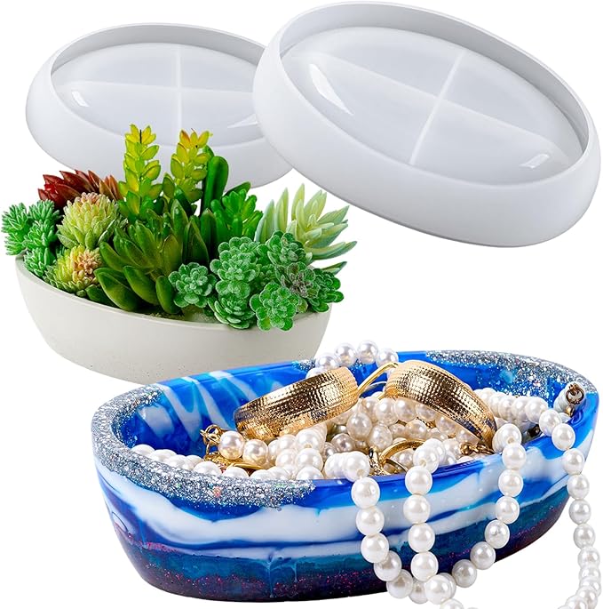 Resin Molds 2 Pack Boat Tray Silicone Mold for Epoxy Resin Casting 6 Inch Oval Candle Vessel Storage Bowl Flowerpot Concrete Cement Mould DIY Jewelry Trinket Container Crafts Plaster Moulds Home Decor