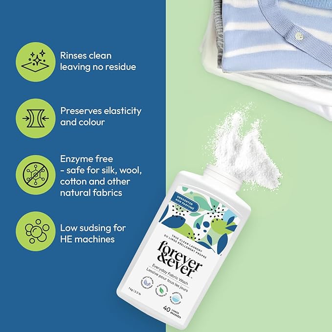 All Natural Laundry Detergent Powder, Unscented Powder Laundry Detergent, Fragrance Free, Organic, Biodegradable, High Efficiency Compatible Washing, Eco Friendly Premium Wash, 2.2lbs