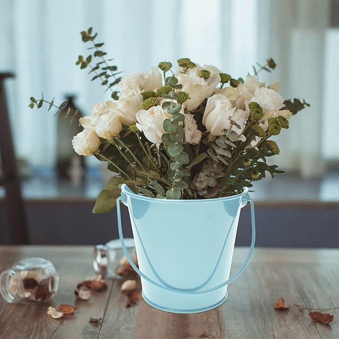 Colored Metal Buckets with Handle, 6 Pack 5.91 Inch Galvanized Iron Pail Bucket for Kids,Classroom,Crafts,and Party Favors (Green Blue)