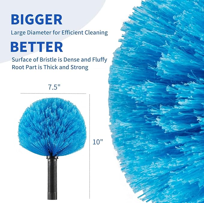 4 Pack Screw on Webster Cobweb Duster Head for Pole,Spider Web Remover Brush, Cobweb Duster Head Attachment,Fits Standard 3/4 inch Threaded Poles (4, Blue)