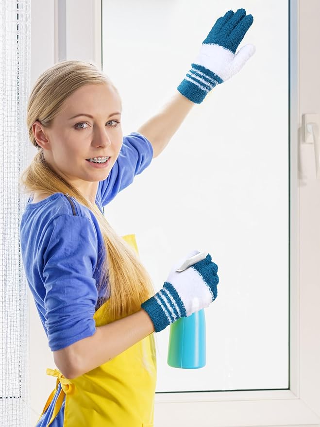 Patelai 3 Pairs Microfiber Plant Dusting Gloves Leaf Cleaning Gloves for Indoor Plants, Blinds, Furniture, House(Medium,Dark Blue, Gray, Khaki, White)