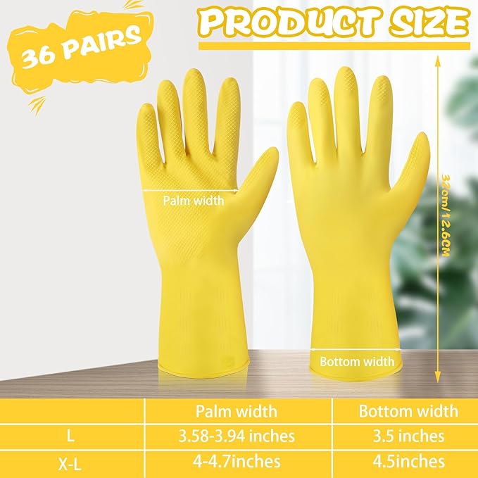 36 Pair Reusable Household Gloves Long Rubber Dishwashing Gloves Kitchen Cleaning for Dishes Clean Gardening