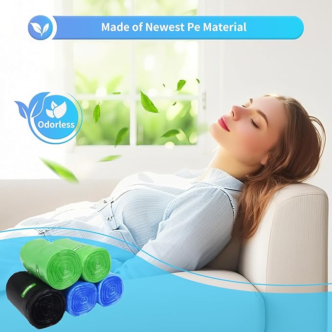 O2frepak 5Rolls 4Gallon Portable Trash Bags,Thicken Small Garbage Bags for Office,Bedroom,Kitchen Waste Bin(150Counts,Colorful)