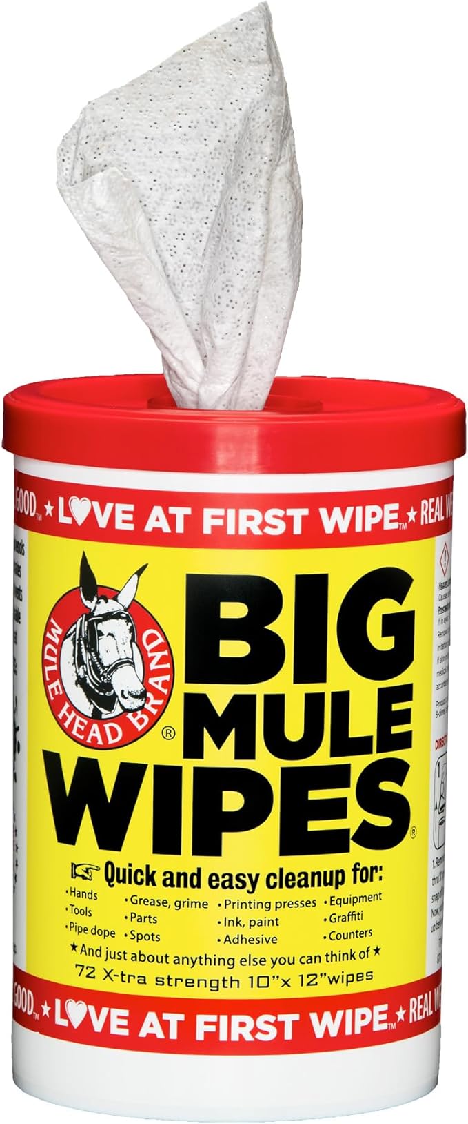Mule Head Brand XL Heavy-Duty Cleaning Wipes – (10" x 12") – All-Purpose Garage, Automotive & Car Interior Cleaning – Ink, Paint, Tar & Grime Remover – Safe for Hands, Home, Tools & Multiple Surfaces