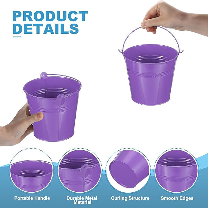 PATIKIL 5.1"x4.7" Small Metal Buckets with Handle, 12 Pcs Mini Galvanized Bucket Colorful Easter Buckets for Crafts Party Favors Decoration, Dark Purple