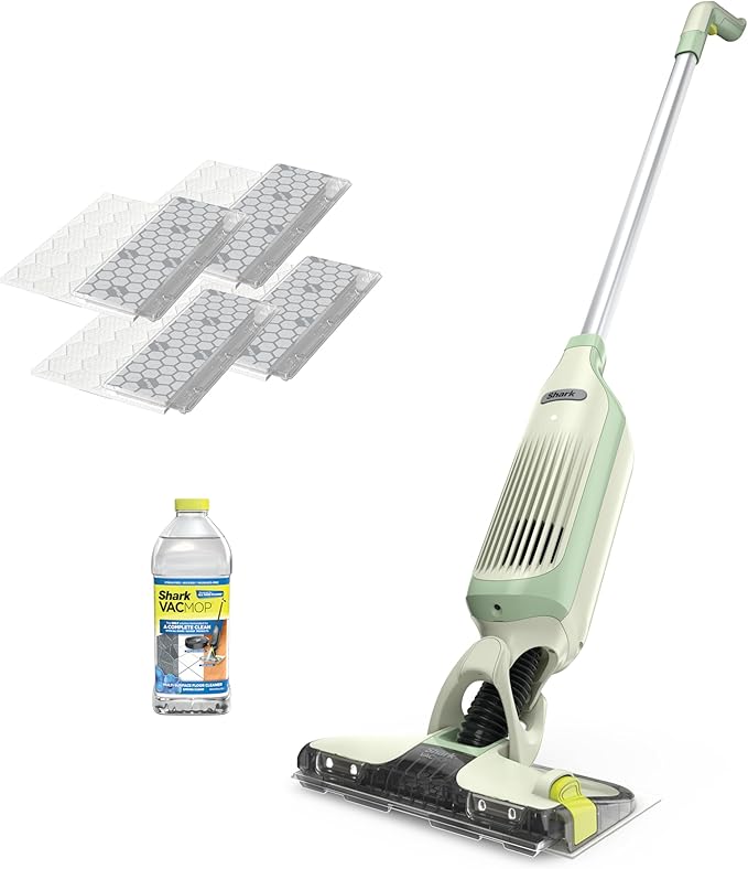 Shark VACMOP Cordless Hard Floor Cleaner, Vacuum and Spray Mop, Powerful Suction, Lightweight, LED Headlights, Includes 4 Disposable Pads, 12oz Multi-surface Cleaning Solution, Lime Green, VM252GN