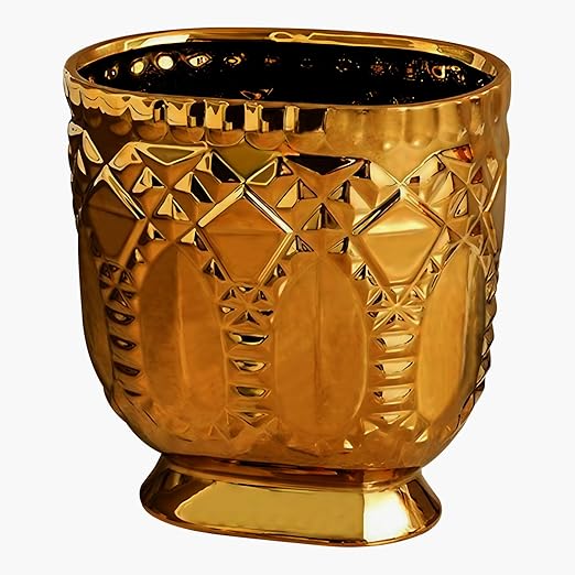 Modern Golden Trash Can, Ceramic Waste Container Garbage Receptacle Bin for Bathrooms, Powder Rooms, Kitchens - Stylish Wastebasket Garbage Can for Home & Office