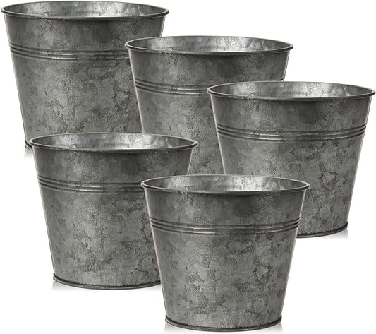 Briful 5PCS Galvanized Buckets 7.1In Rustic Farmhouse Metal Bucket Galvanized Flower Bucket Home Indoor Outdoor Decorative Tin Planters