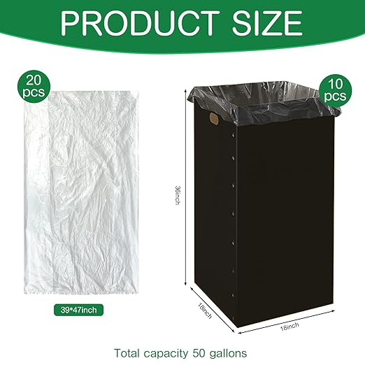 Nosiny 10 Pcs 50 Gallon Disposable and Reusable Corrugated Cardboard Trash Cans for Events, Recycling Bins Bulk with Trash Bags,Cardboard Garbage Boxes for Parties,18" x 18" x 36" (Black)