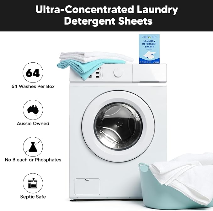 Lucent Globe Laundry Detergent Sheets - Pre-Measured Laundry Sheets - Powerful Stain Removal - Gentle on Skin & Fabrics - Works in All Washers - Convenient and Travel Friendly (Ocean Breeze)