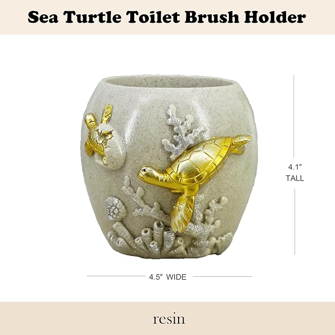 YHHRESINKING 6-inch Sea Turtle Toilet Brush Holder - Loyal Gold Resin Mother & Baby Design, Ocean Theme Bathroom Organizer
