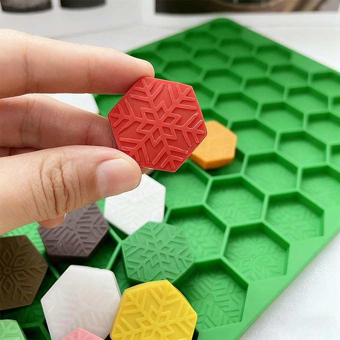 Hexagon Snowflakes Silicone Molds for Chocolate, Gummy Candy, Wax Melts and Ice Cube Tray with Scraper