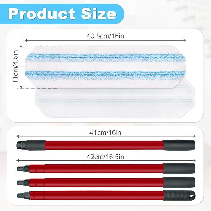 Mop Replacement Pads Compatible with OCedar H2prO Flat Mop System, Mop Handle for Ocedar H2prO Flat Mop, 3 Pack Mop Replacement & 30" to 58" Extendable Length Mop Handle for Ocedar H2prO