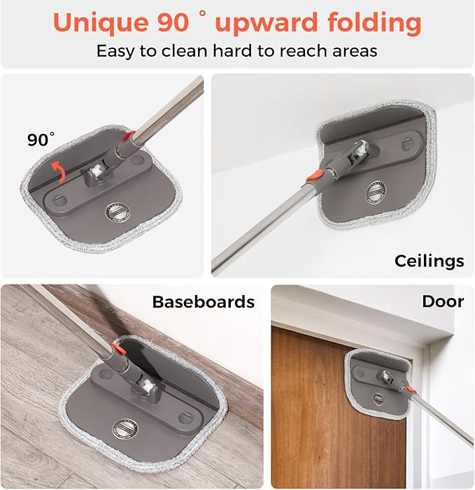 Spin Mop and Bucket Set, 360 ° Rotating Floor Mop with Separation Dirty and Clean Water System, Square Floor Cleaner for Mopping with Handle, Cleaning Brush and 2 Washable Ultra-fine Fiber Pads