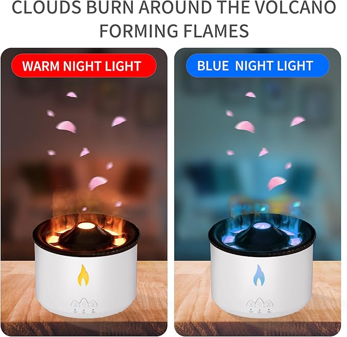 BOHOFAM Essential Oil Diffuser 360ML,Volcano Diffuser/Humidifier, Flame and Volcano 2 Mist Mosdes, Included 50ML Hotel Collection Essential Oil for Home, Bedroom,Large Room