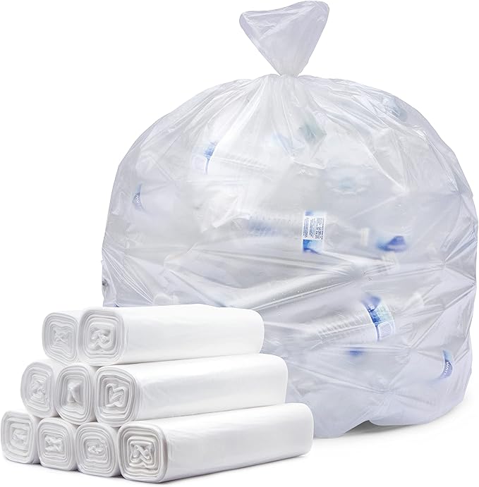 Tasker 64-65 Gallon Clear Trash Bags, Recycling Bag (Huge 120 Count) 60 Gallon Clear Extra Large Recycling Garbage Bags