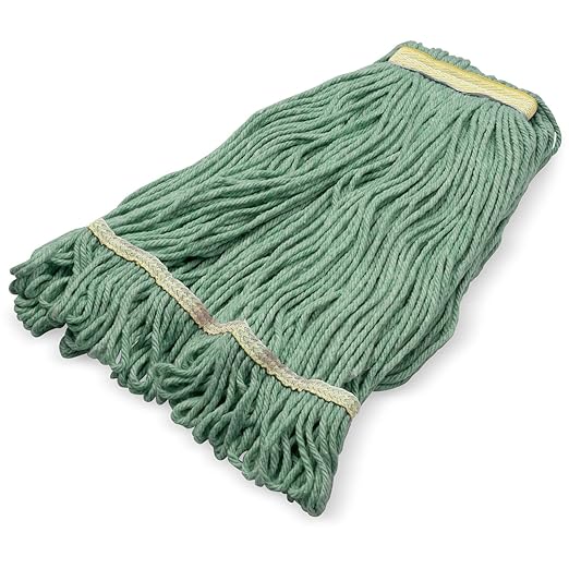 SPARTA Flo-Pac Acrylic Mop Head, Loop-Ended, Narrow Band with 1" Yellow Band for Organized Cleaning, Small, Green, (Pack of 12)