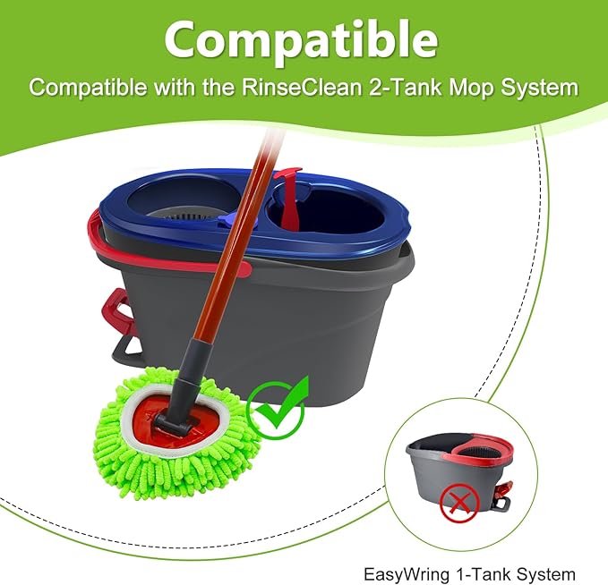 Mop Heads Replacements,Mop Replace Heads Compatible with Ocedar RinseClean 2-Tank Spin Mop,Reusable Mop Head for Wet/Dry,3 Pack Chenille&Microfiber Dust Mop Refills for Multi-Surface Floor Cleaning