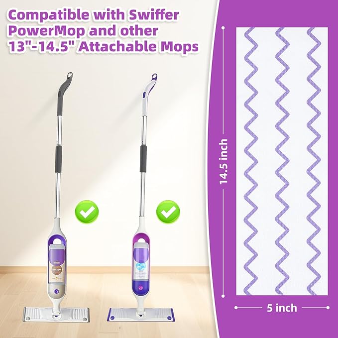 50 Count Microfiber Mop Pads Compatible with Swiffer Powermop, Disposable or Reusable Replacement Pads for Wet & Dry Use, PowerMop Refills for Multi-Surface Floor Cleaning