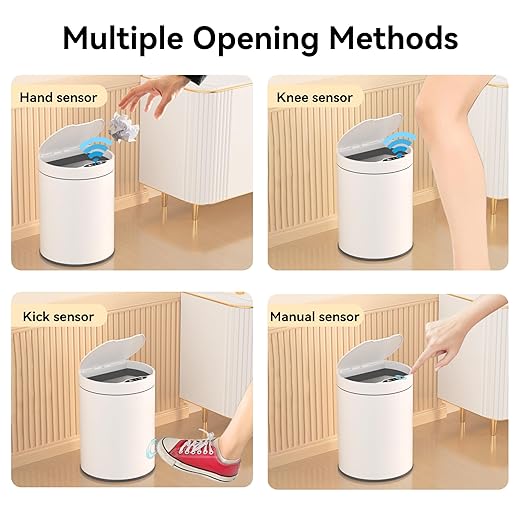Bathroom Trash Can with Lid 2.6 Gallon Stainless Steel TrashCans Automatic Bathroom Garbage Can for Bedroom, Kitchen, Office