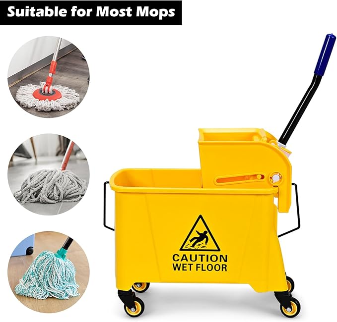 ARLIME Mop Bucket with Wringer On Wheels, 21 Quart Capacity Portable Wringer Trolley on Wheels, Side Press Floor Cleaning Wavebrake w/Handle, Mop Bucket for Home, Commercial, Restaurants