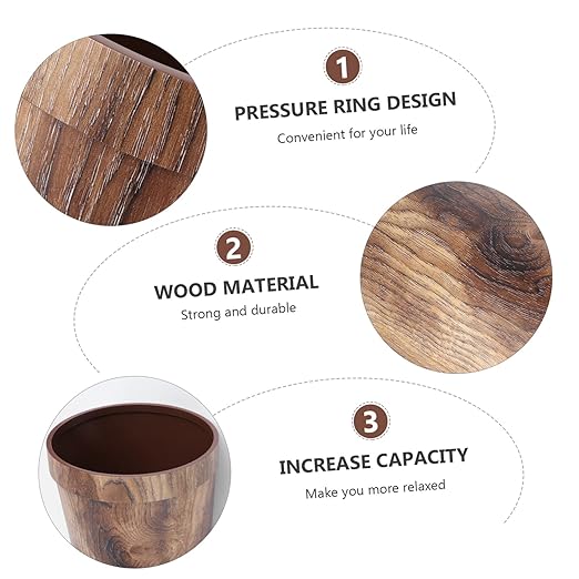 Mobestech 13 Gallon Brown Polypropylene Trash Can with Wood Grain Design