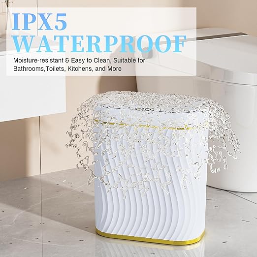 Bathroom Small Trash Can with Automatic Touchless Lid, 2.6 Gallon Smart Garbage Can Narrow Waterproof Trash Bin for Bedroom, Office, Living Room