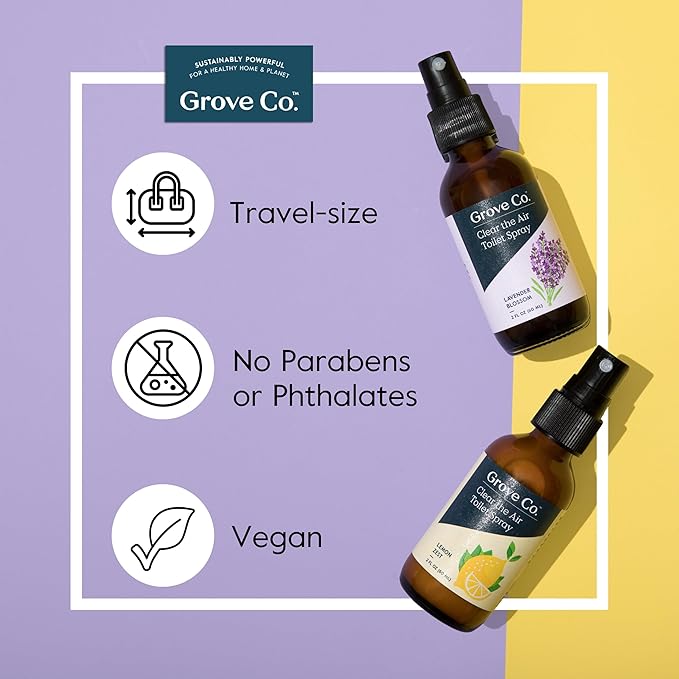 Grove Co. Toilet Spray, Clear the Air Bathroom Spray Air Freshener (2 fl oz) Odor Eliminator for Strong Odor, 100% Natural Lavender Blossom Scent, Vegan, Paraben & Phthalate Free (Pack of 3)