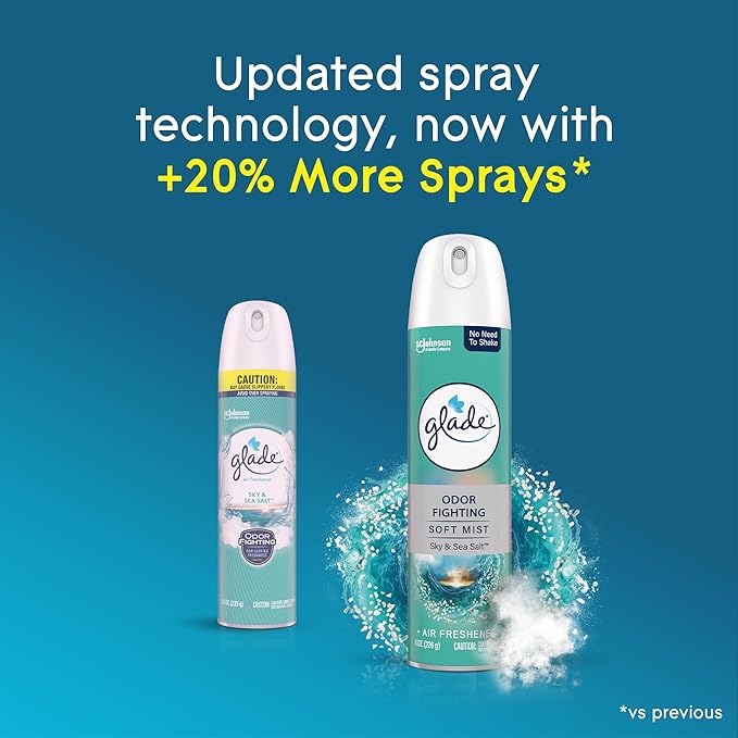 Glade Air Freshener Room Spray, Sky & Sea Salt Scent, Odor Fighting to Deliver Long Lasting Freshness, 8 Oz, 6 Count