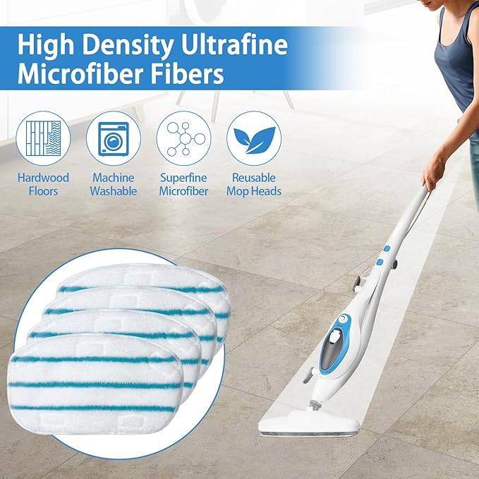 Steam Mop Pads Compatible with PurSteam ThermaPro 10-in-1 and ThermaPro 211 Steam Mop Cleaner Microfiber Pur steam Mop Replacement Pads (Blue and White-8pcs)