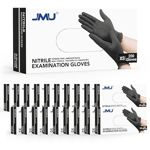 JMU Black Nitrile Exam Gloves XS, 4000 Count, 3.5Mil Disposable Gloves Latex Free Powder Free