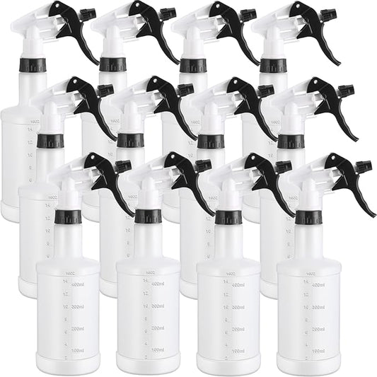 Eccliy 12 Pcs 16 Oz Plastic Spray Bottle, Adjustable Empty Reusable Sprayer for Cleaning, Planting, Water, Bathroom and Kitchen, BBQ, Commercial and Residential (Black,Measurement)