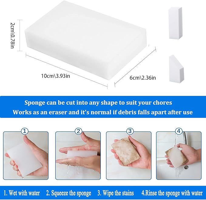 Magic Sponge Eraser, 100 Pack Heavy Duty Melamine Sponge, White Non-Scratch House Cleaning Sponge Scrubber Pads for Kitchen, Bathroom, Shoe, Deep Cleaning-Stain Remover