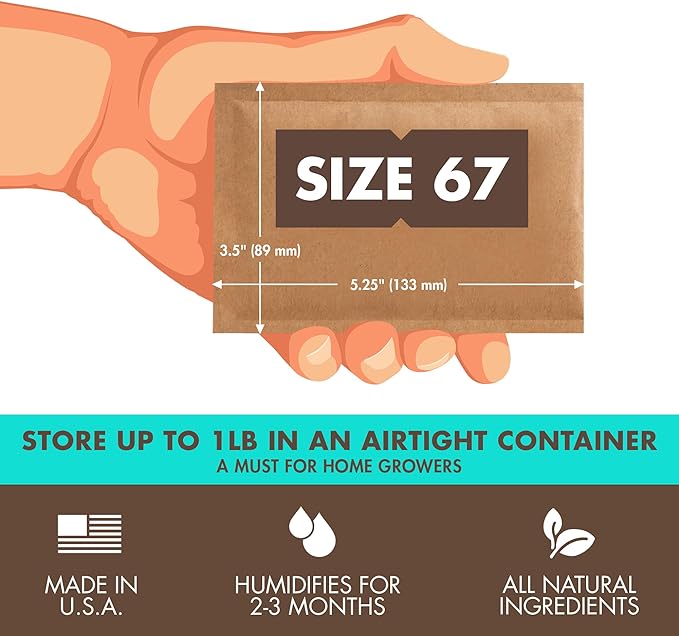 Boveda 58% Two-Way Humidity Control Packs For Storing 1 lb – Size 67 – 20 Pack – Moisture Absorbers for Storage Containers – Humidifier Packs – Hydration Packets in Resealable Bag