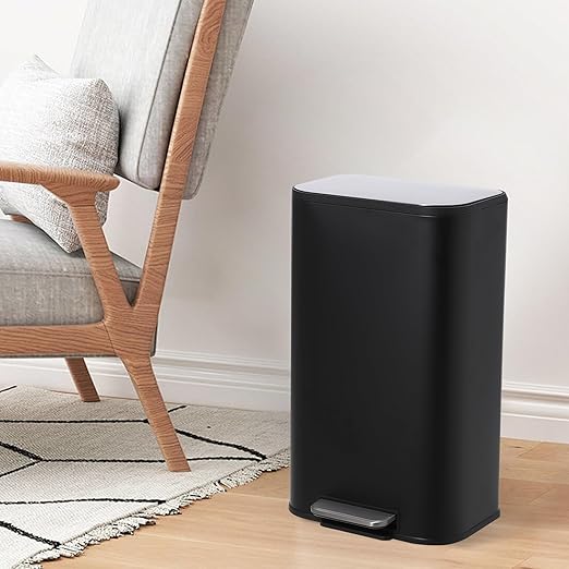 LinTimes Stainless Steel Step Trash Can 8 Gallon (30L) - Soft-Closing Lid, Foot Pedal Operated, Removable Basket,Design for Kitchen, Office, Living Room