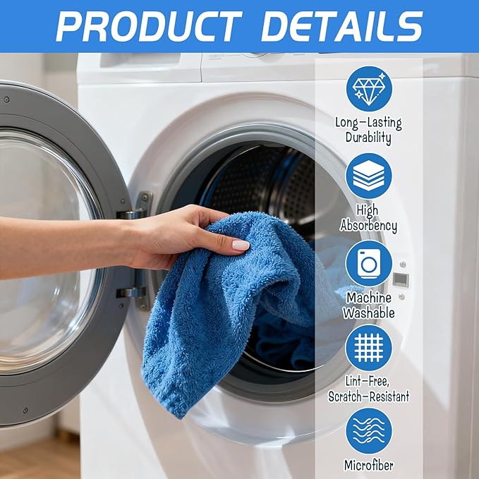 6 Pack Extra Large Microfiber Cleaning Cloths 20"x30", Lint-Free Reusable Towels for Home, Glass, Windows, Office, Kitchen, Bathroom – Blue Set